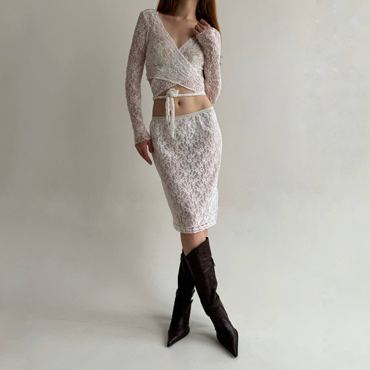 Vintage white lace slip skirt