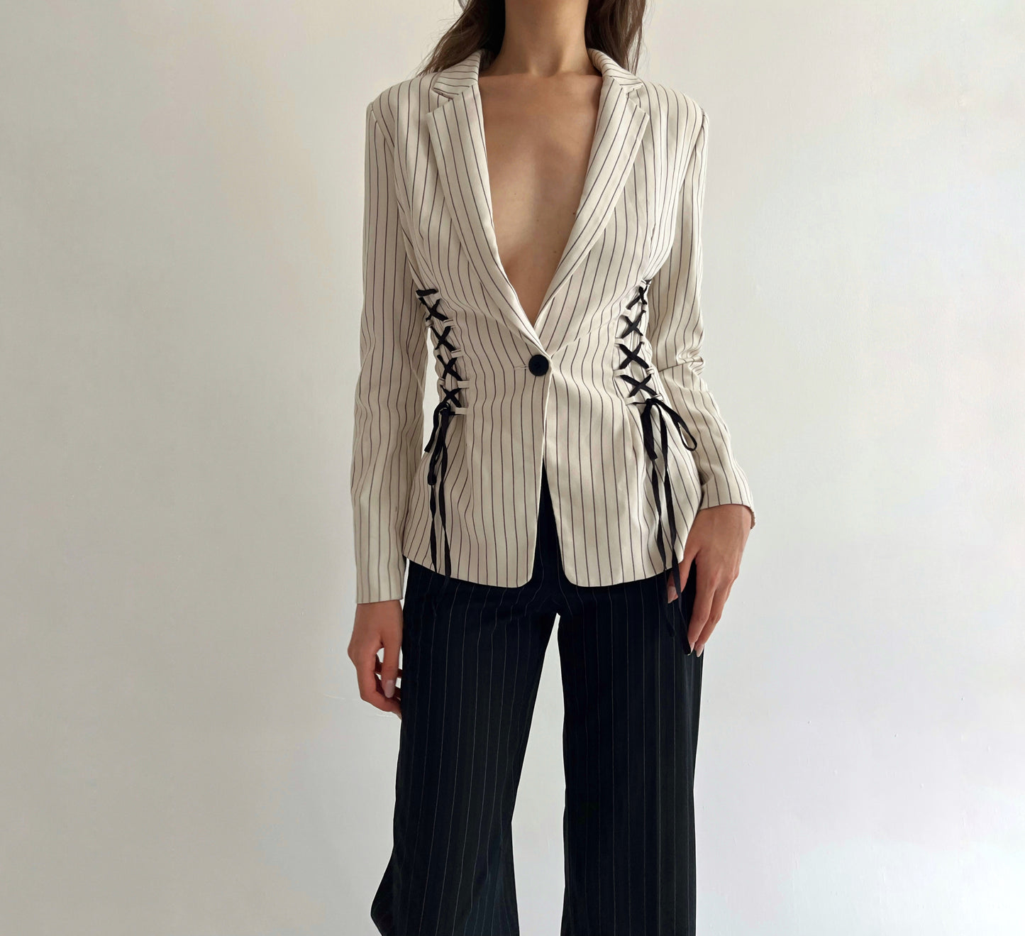 Striped lace up blazer