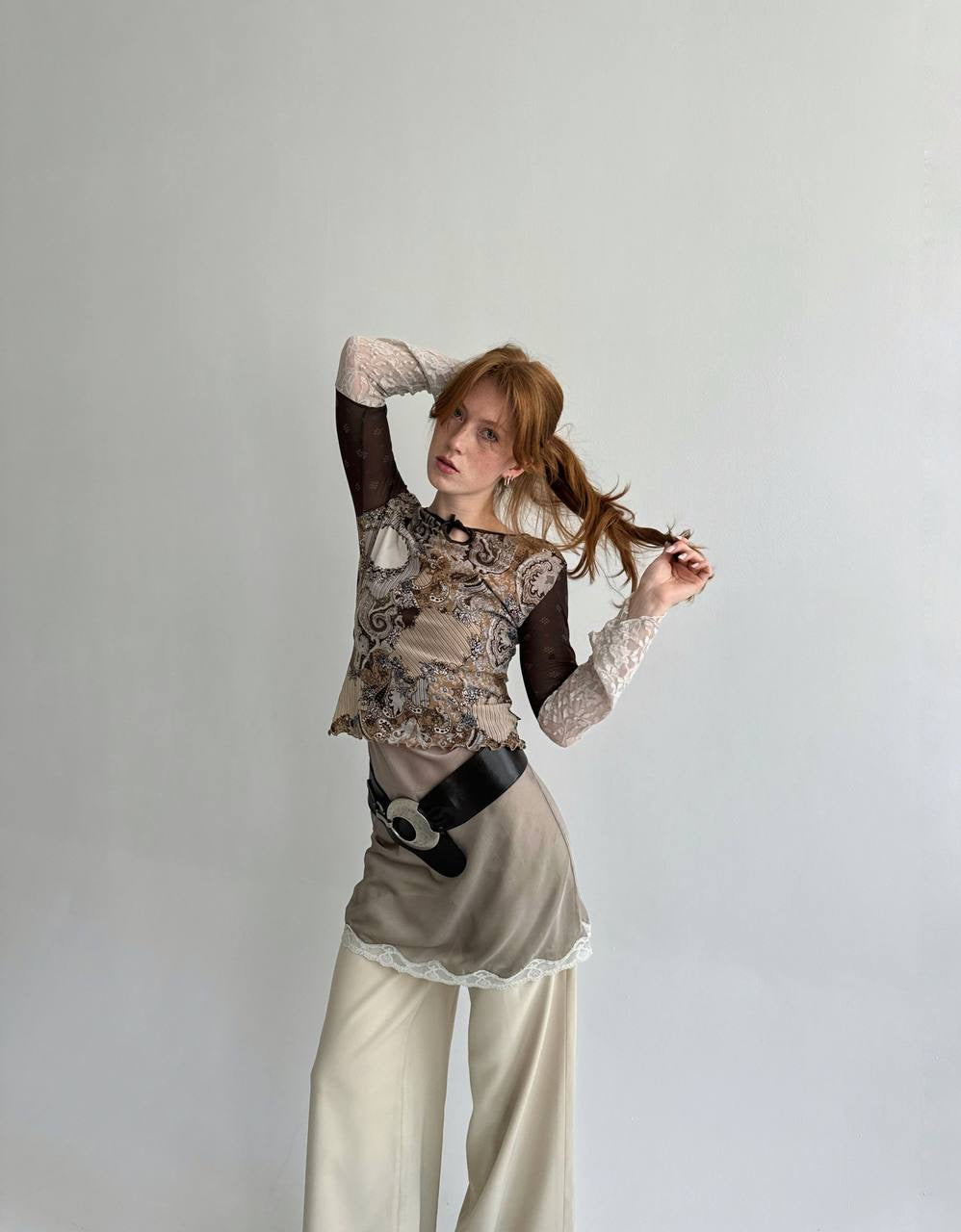 Vintage Y2K printed top with chest bow