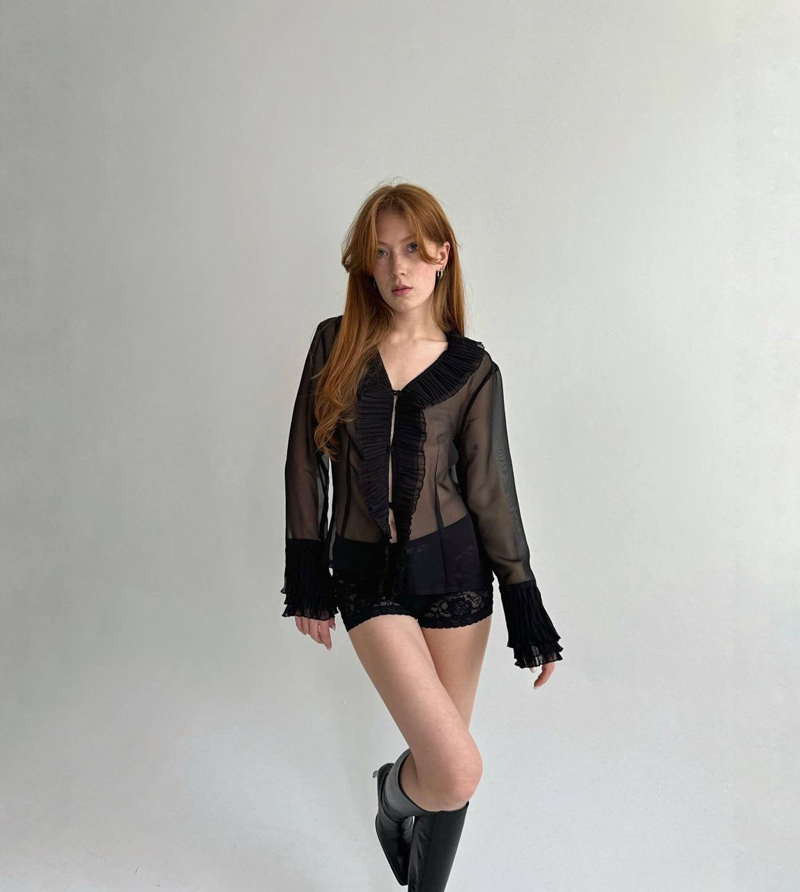 Vintage semi blouse with pleated detailing