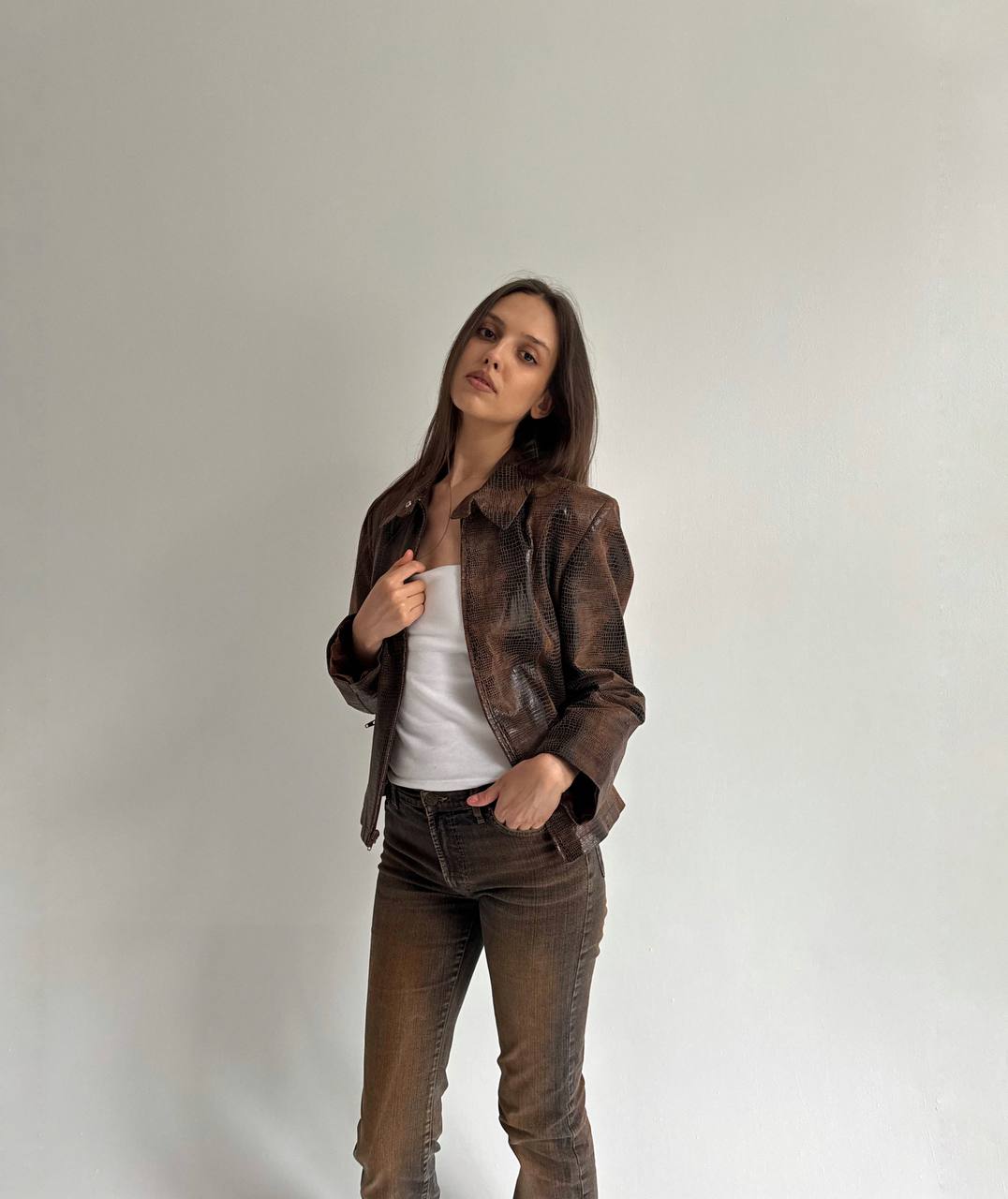 Vintage genuine leather snake skin imitation jacket