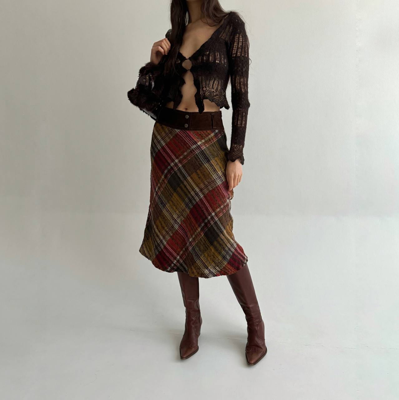 Vintage woollen genuine leather skirt