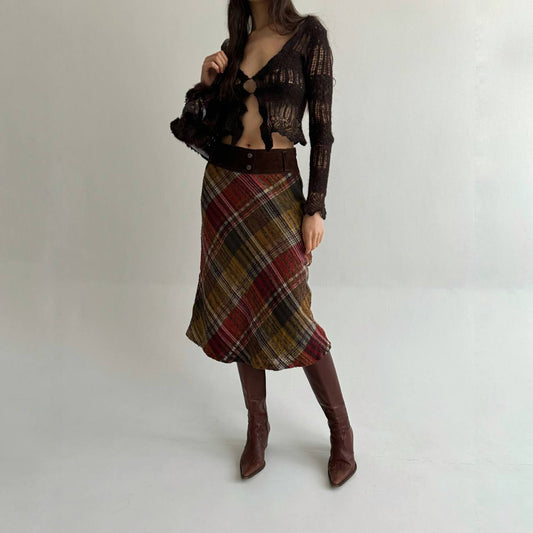 Vintage woollen genuine leather skirt