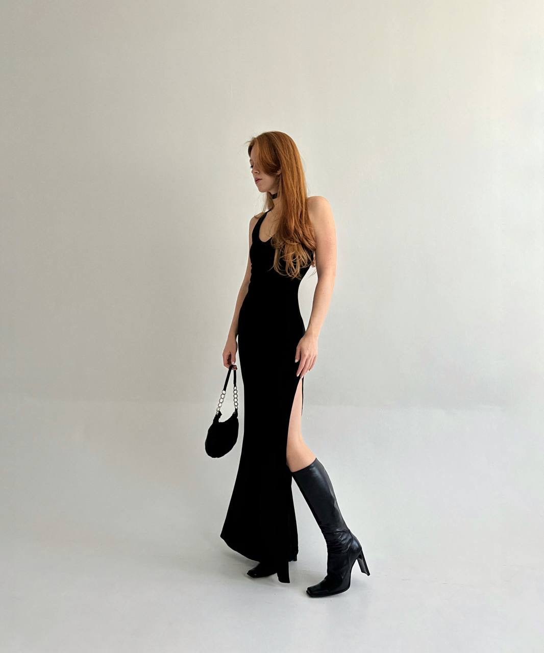 Vintage black fitted maxi dress