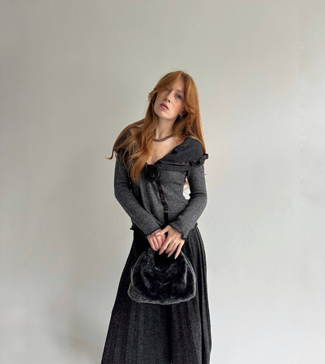 Vintage mohair blend jumper with rose appliqué