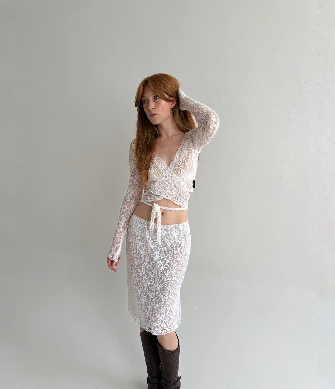 Vintage white lace slip skirt