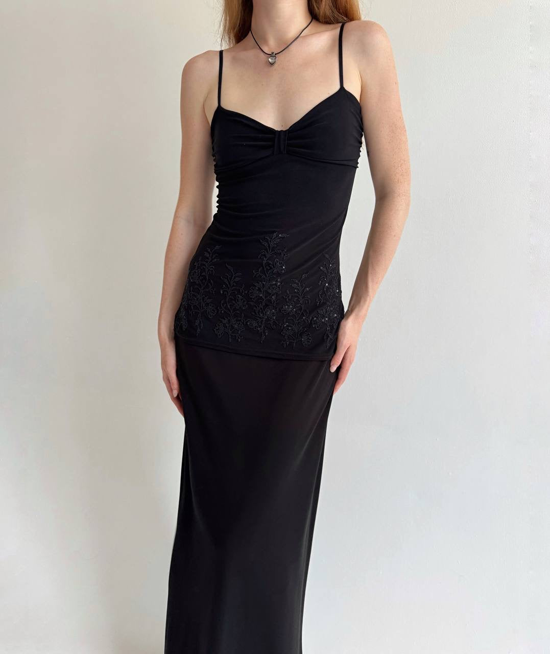 Y2K black cami top with beads embroidery