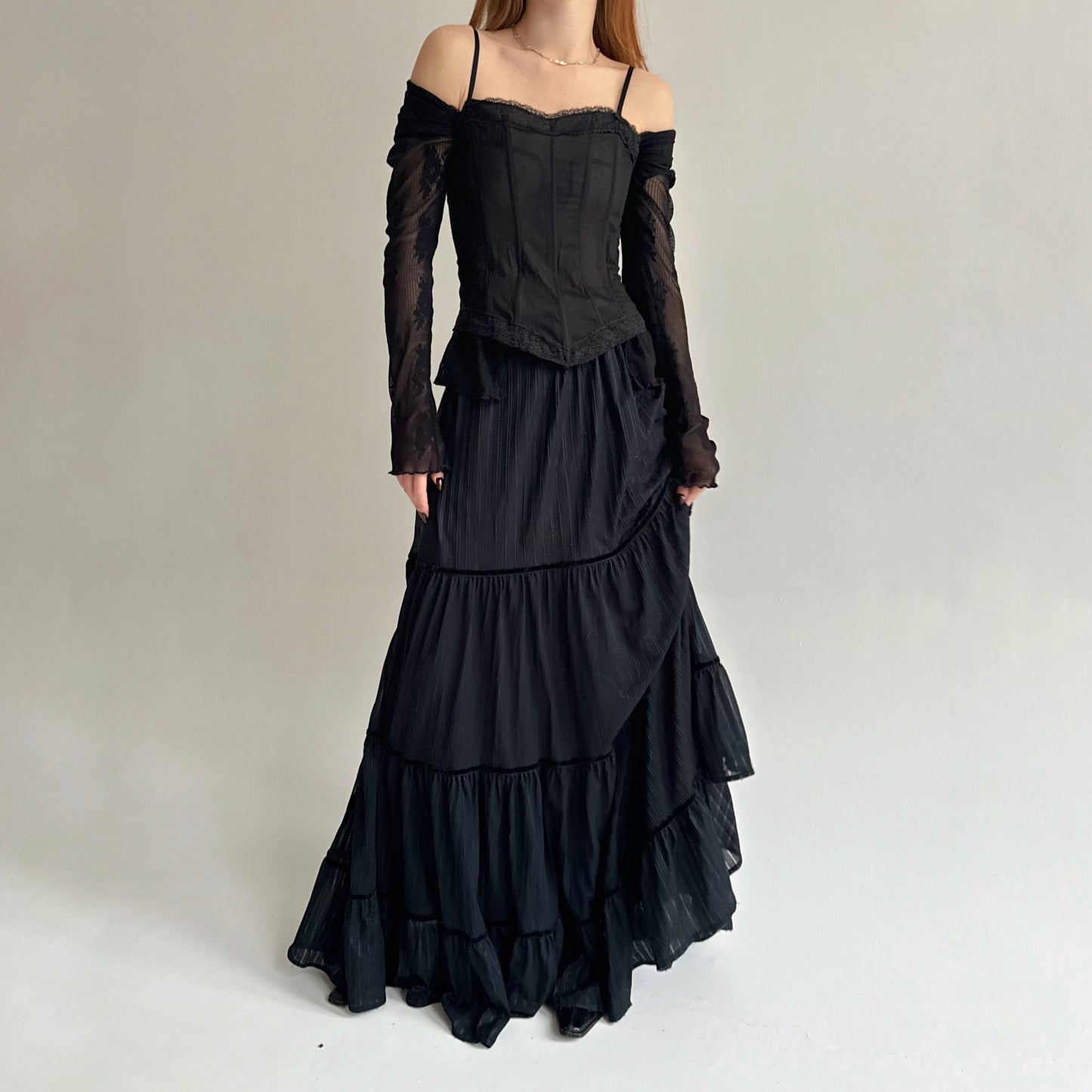 Vintage ruched maxi skirt with lining