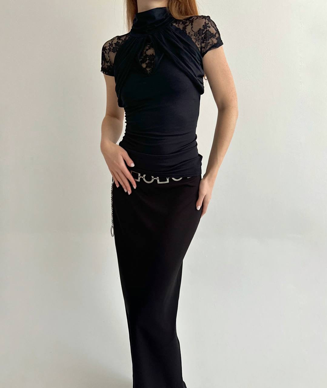 Vintage black fitted blouse with lace