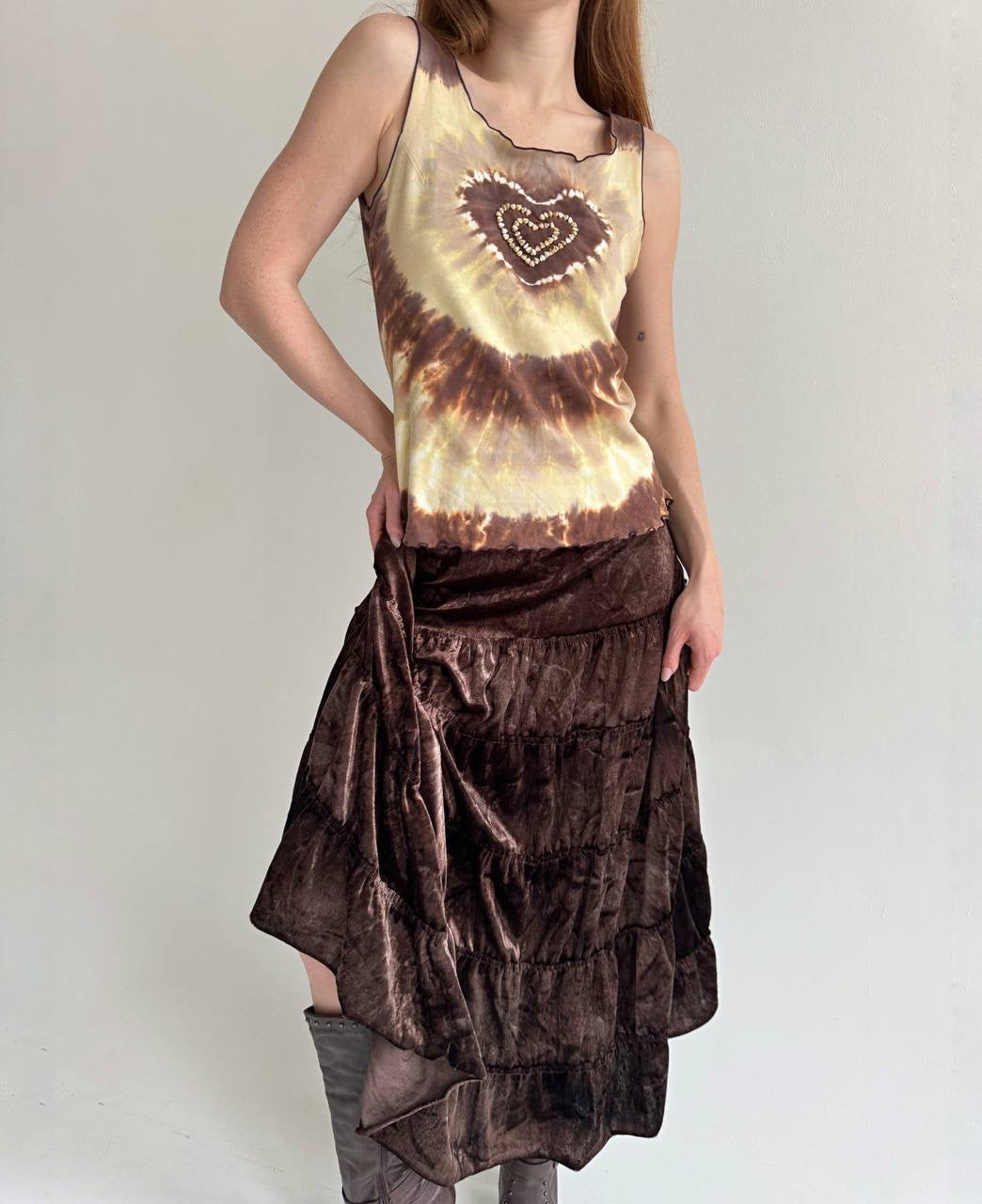 Vintage cotton tie dye brown top