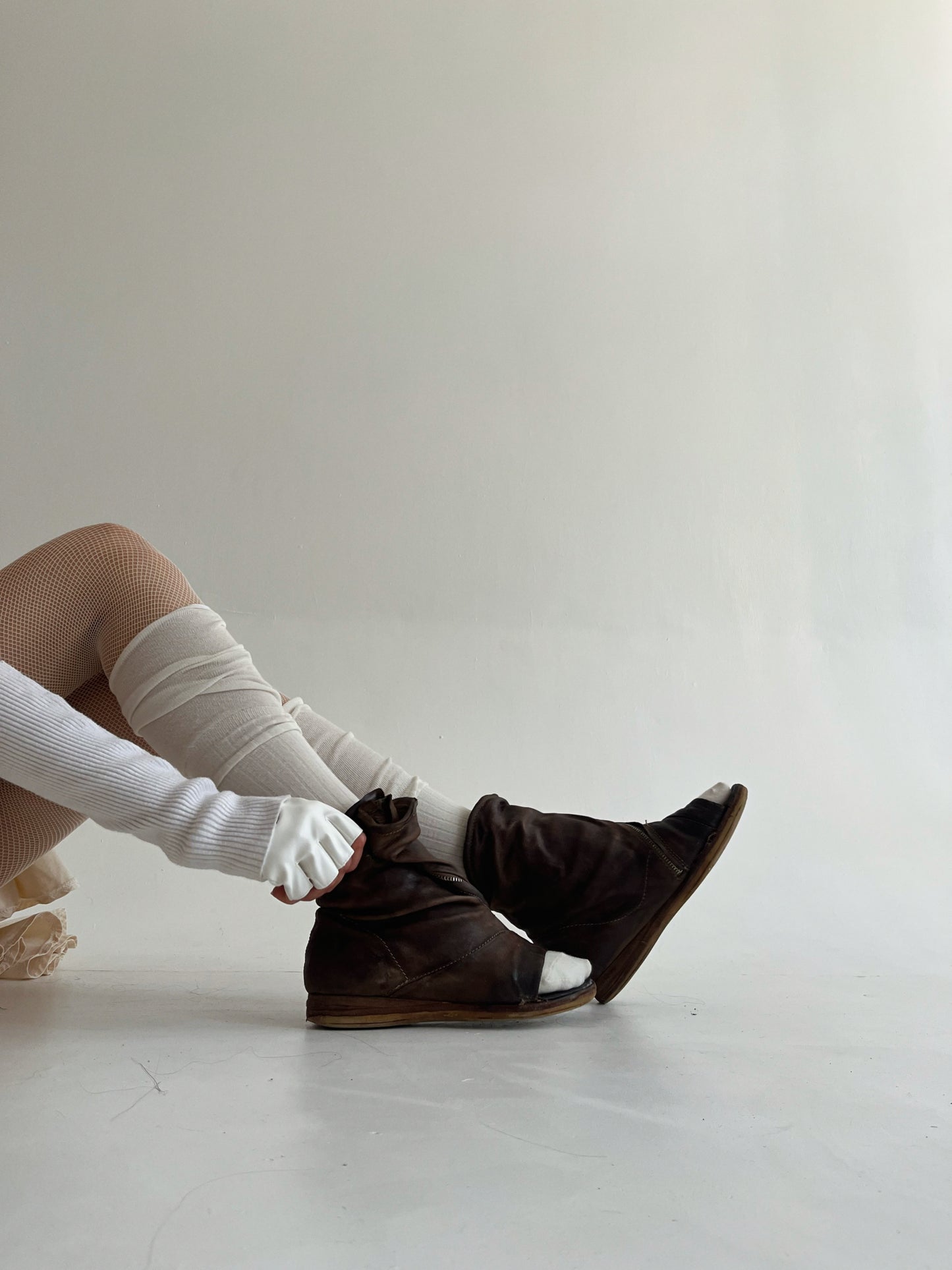 Genuine leather avant garde open toe boots