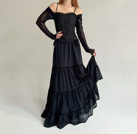 Vintage ruched maxi skirt with lining