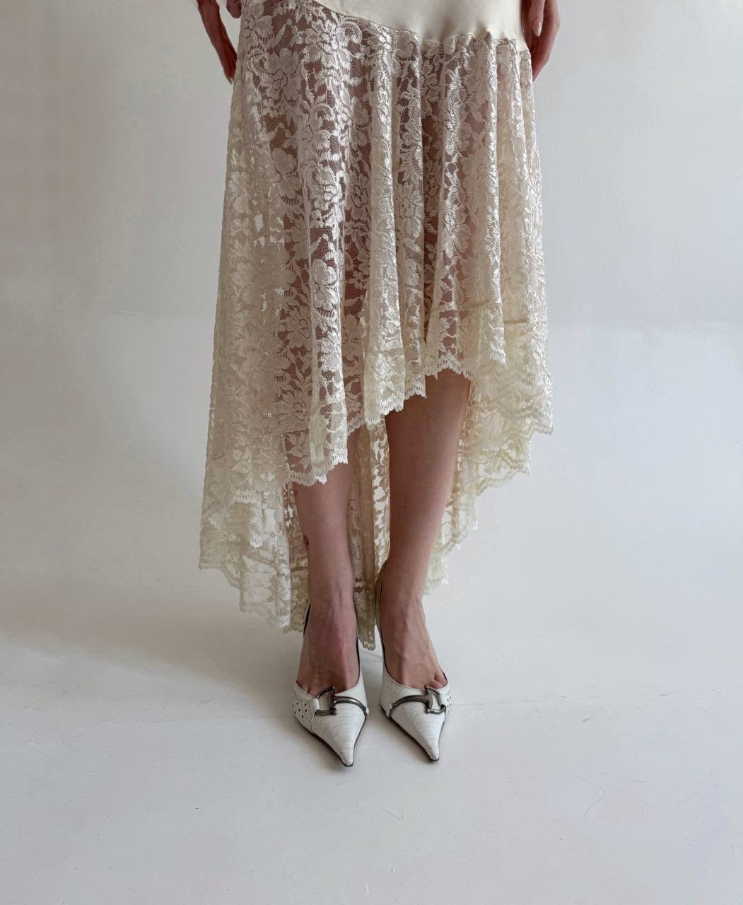 Vintage 80s pure silk antique inspired lace dress