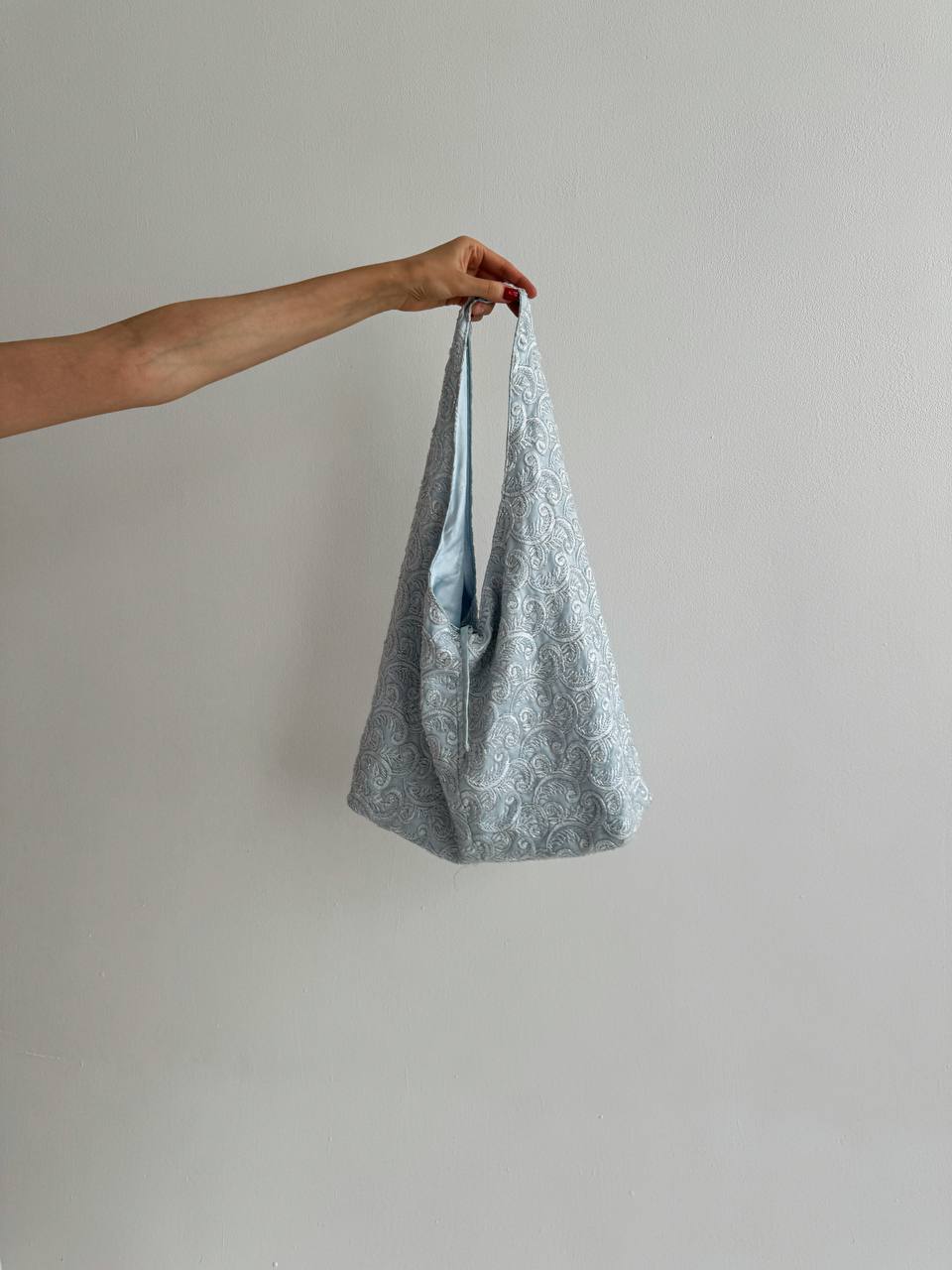 Vintage beaded blue hobo bag