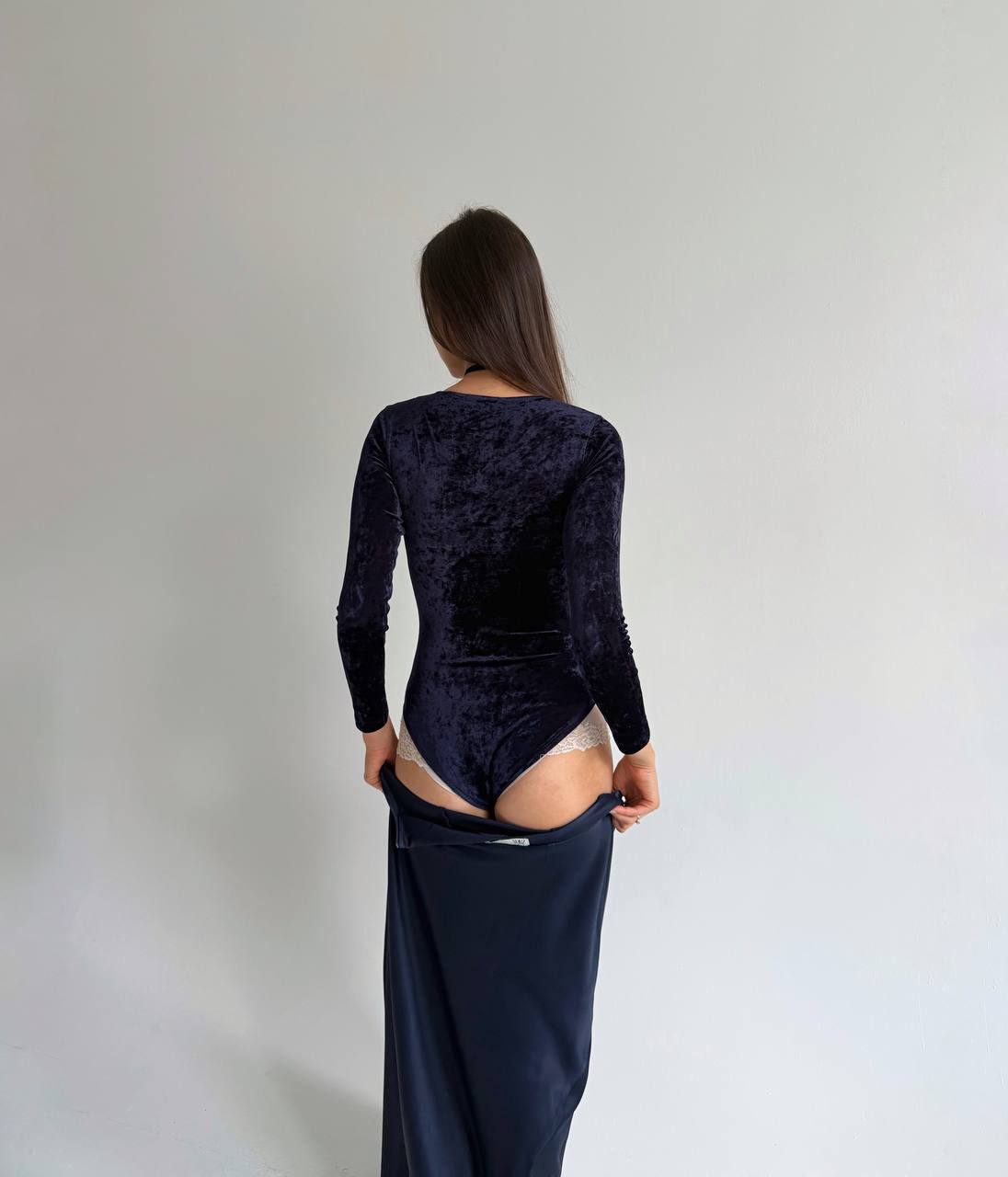 Vintage French blue velvet bodysuit