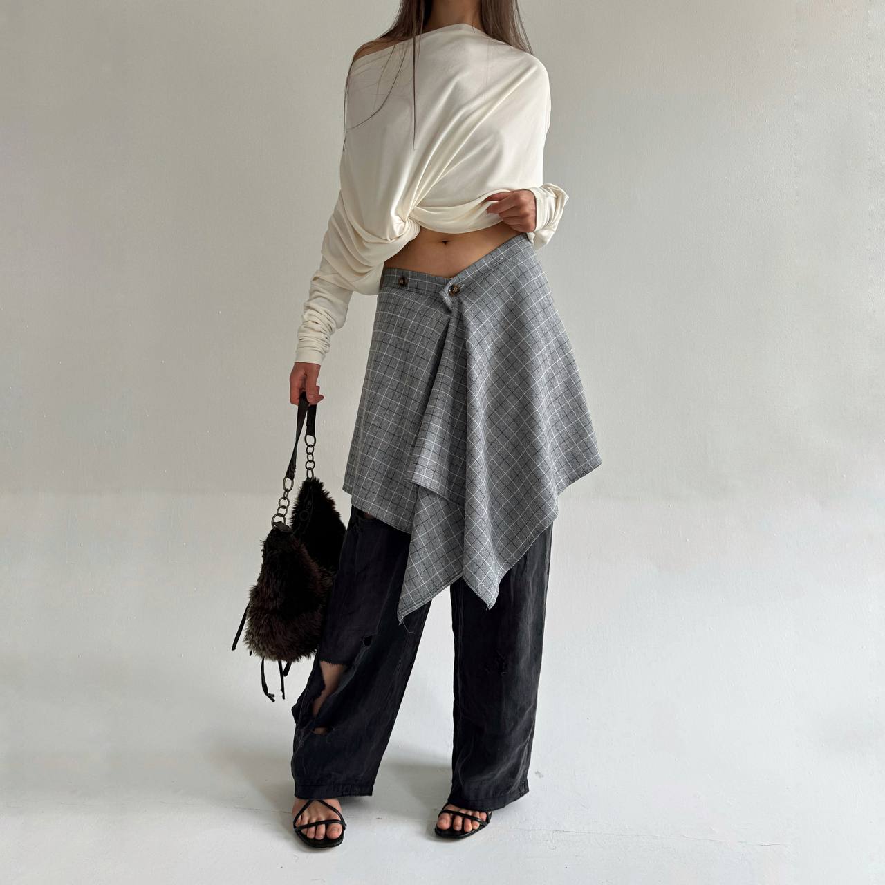 Vintage asymmetrical checked skirt