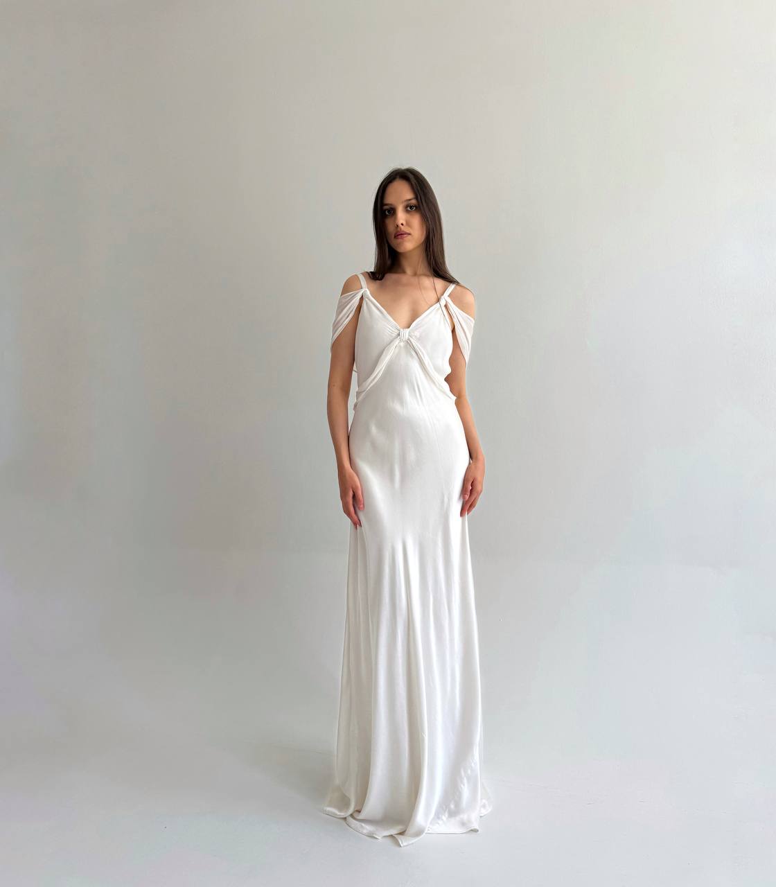 Vintage viscose white wedding satin gown