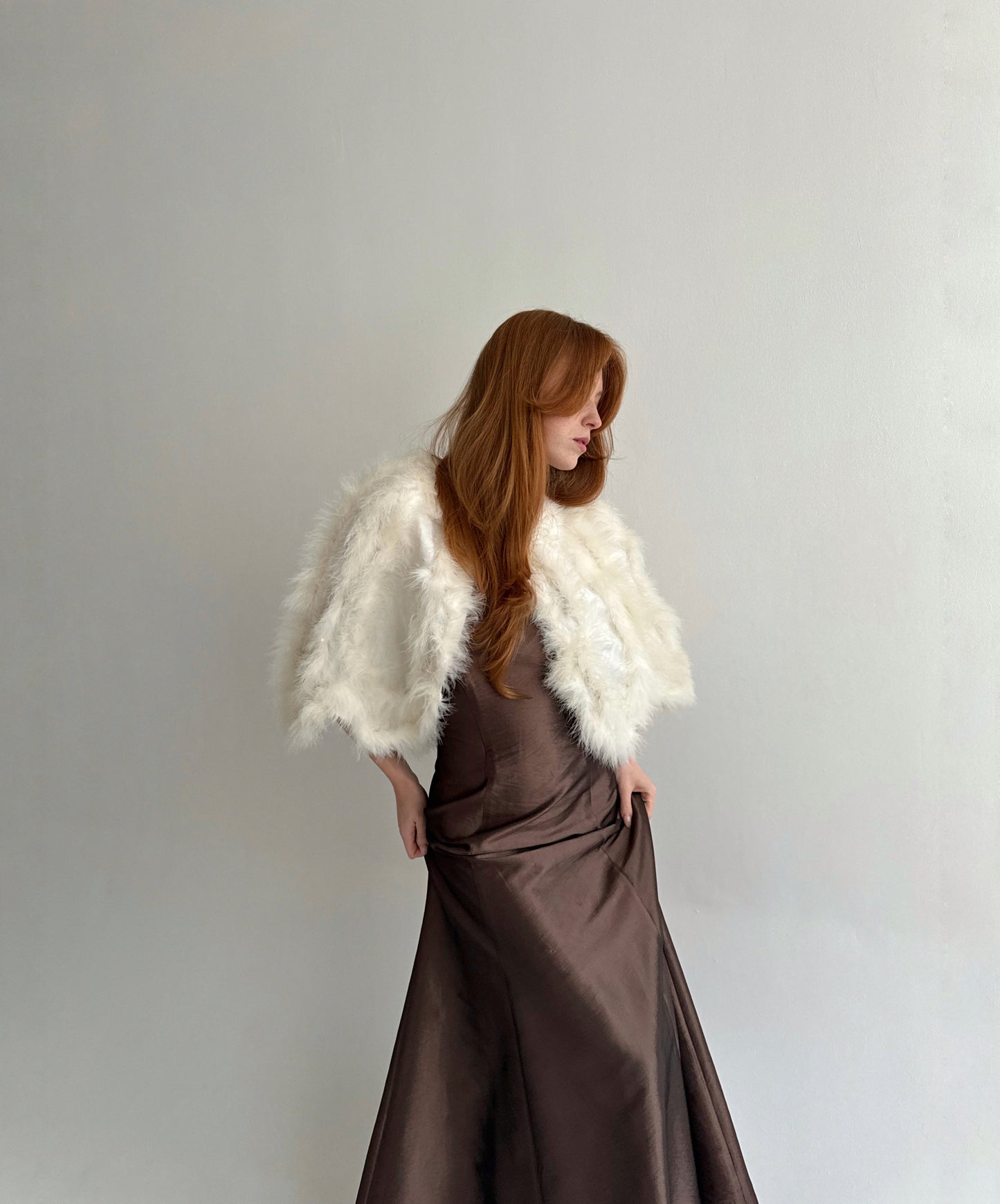 Vintage ostrich feather cream cape