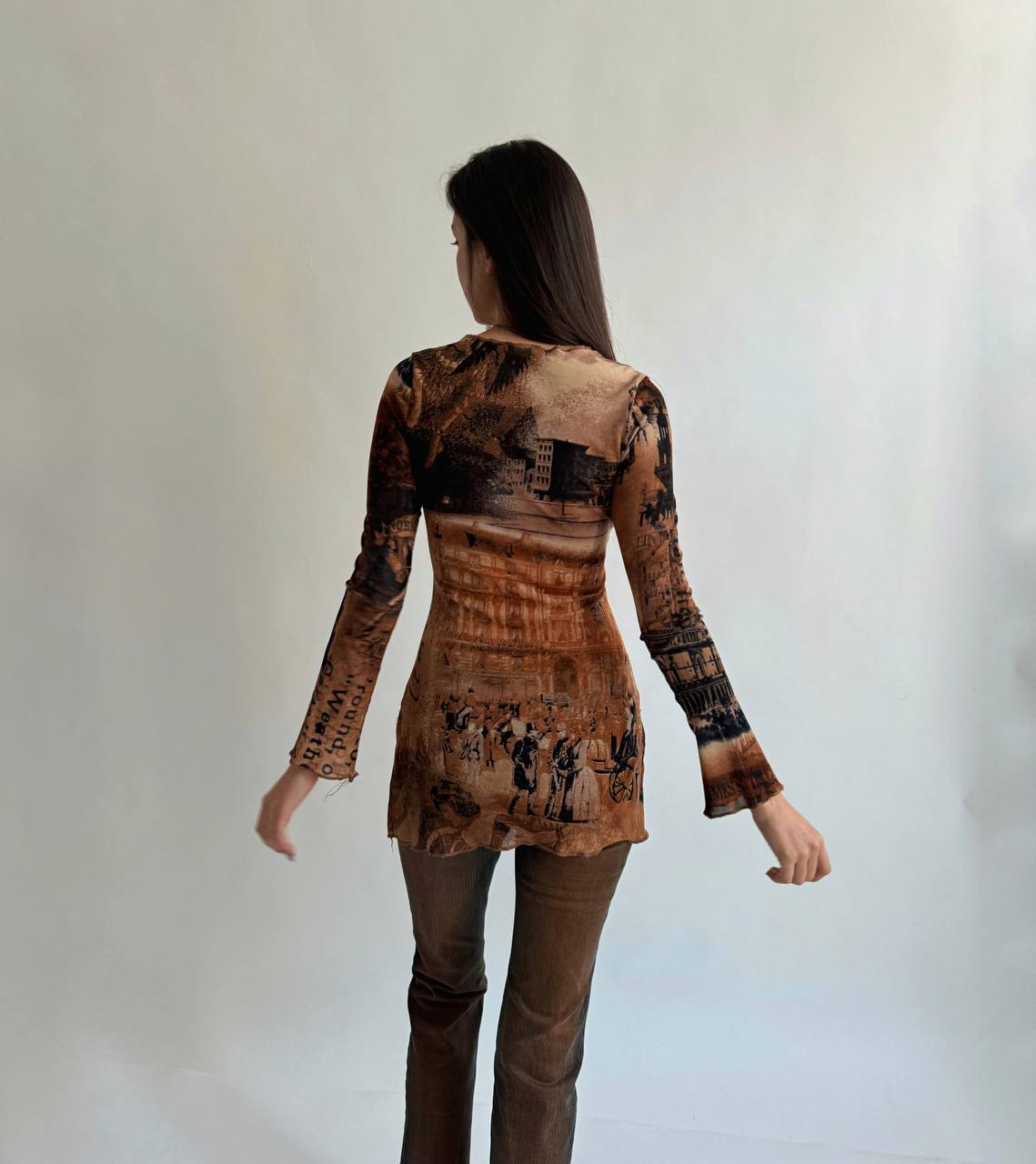 Vintage mesh printed blouse
