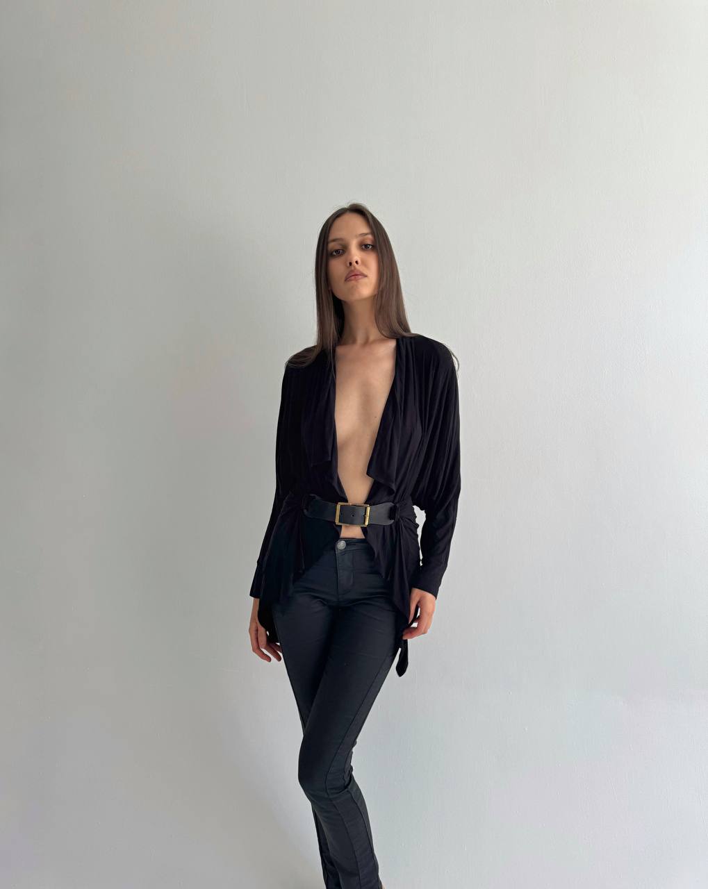 Vintage Plein Sud viscose draped blouse with belt