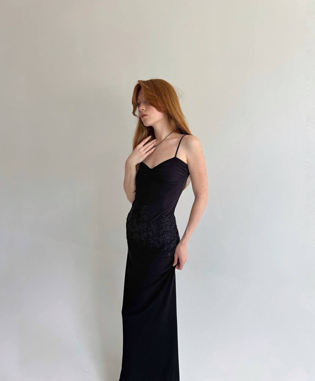 Y2K black cami top with beads embroidery