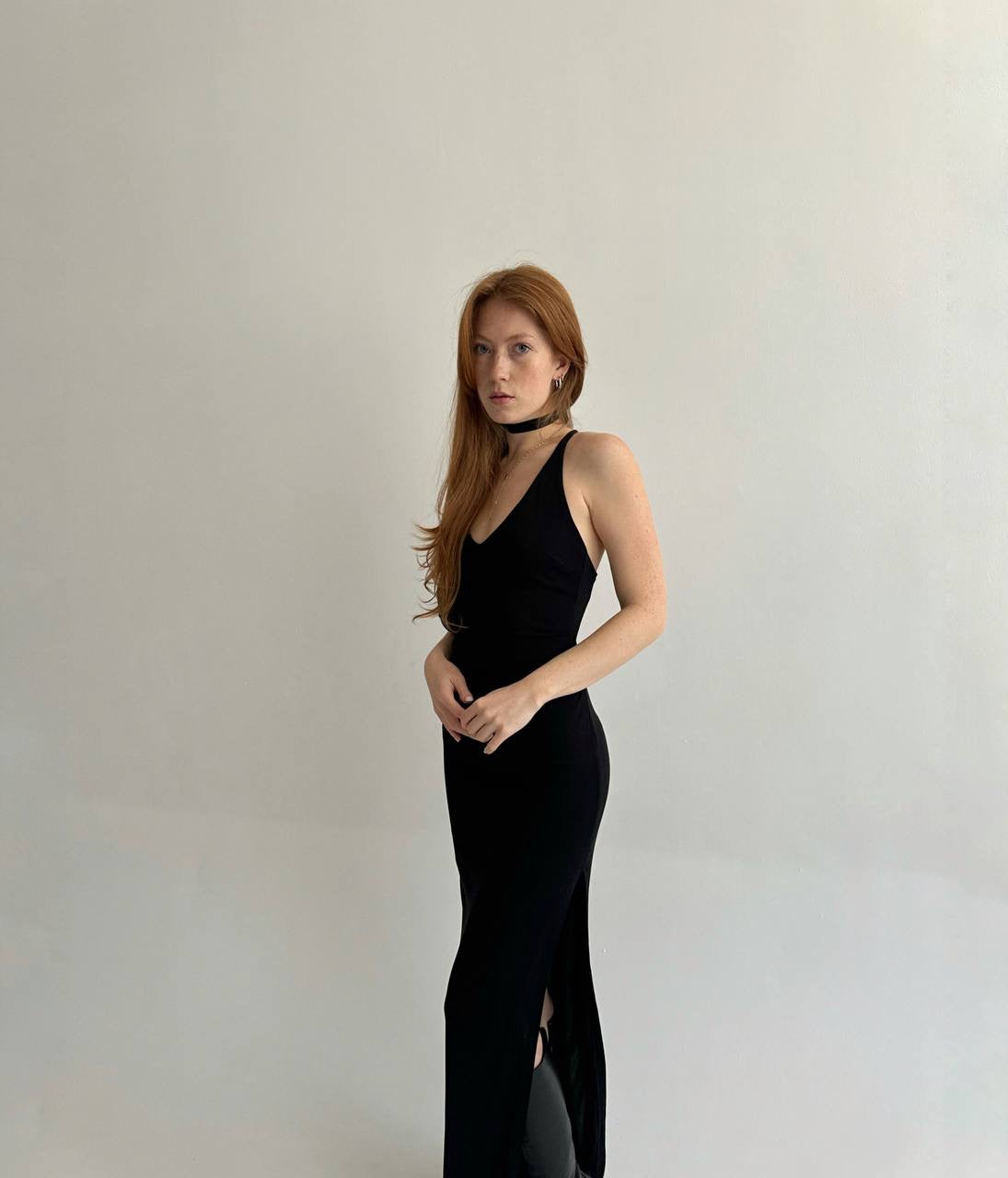 Vintage black fitted maxi dress