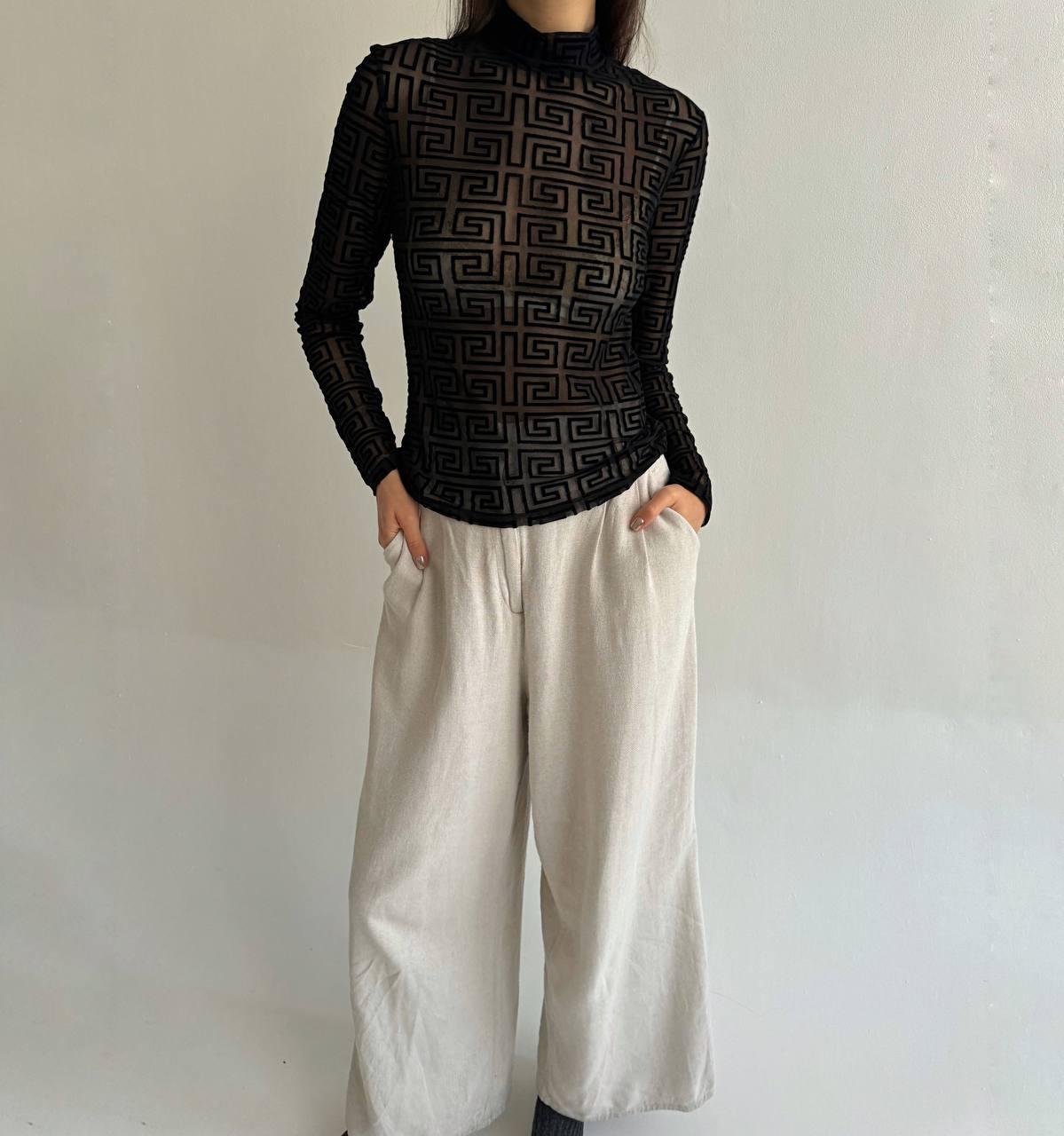 Vintage mesh velvet ornament blouse