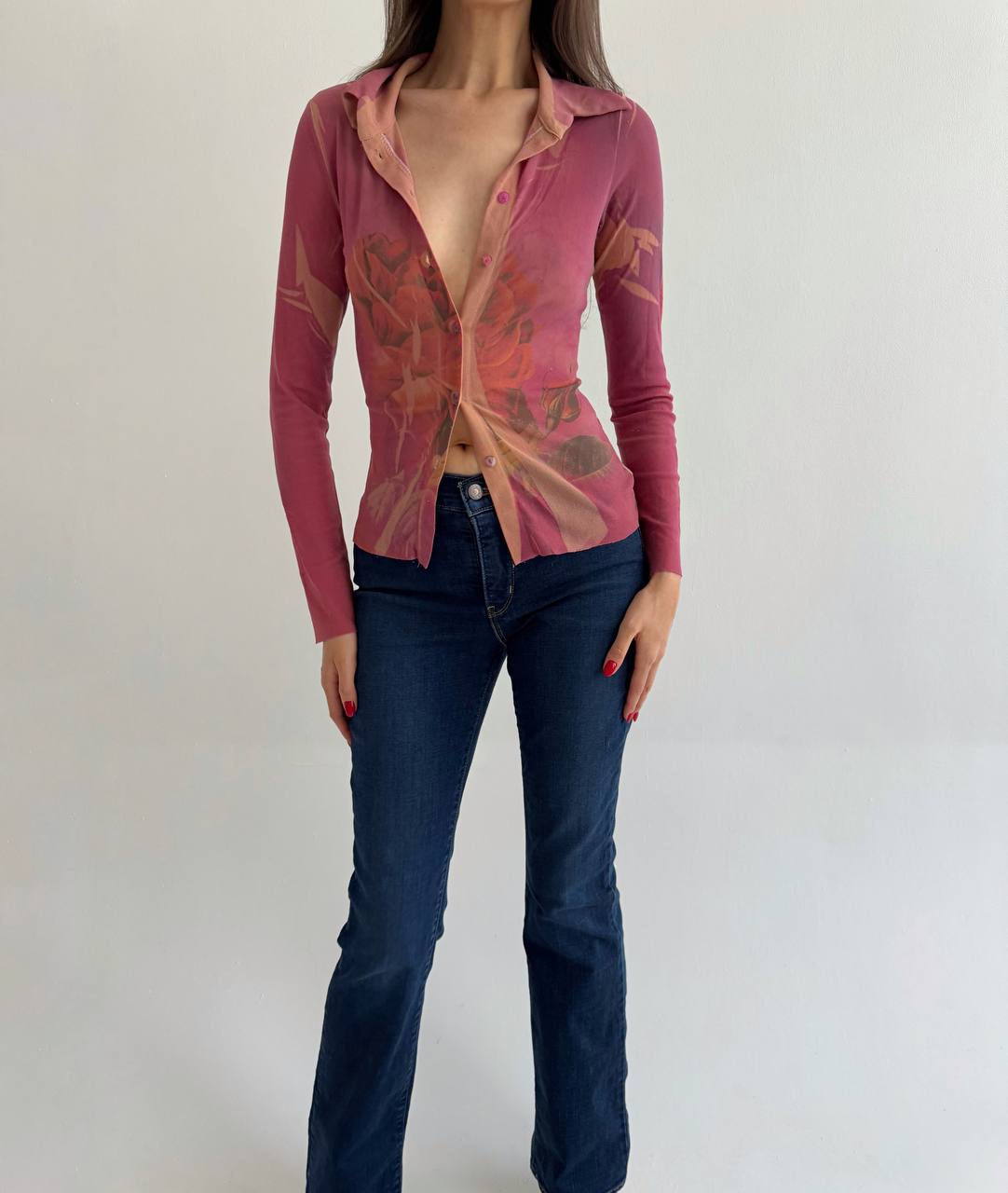Vintage mesh printed blouse