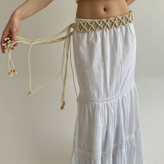 Y2K cream crochet macramé belt