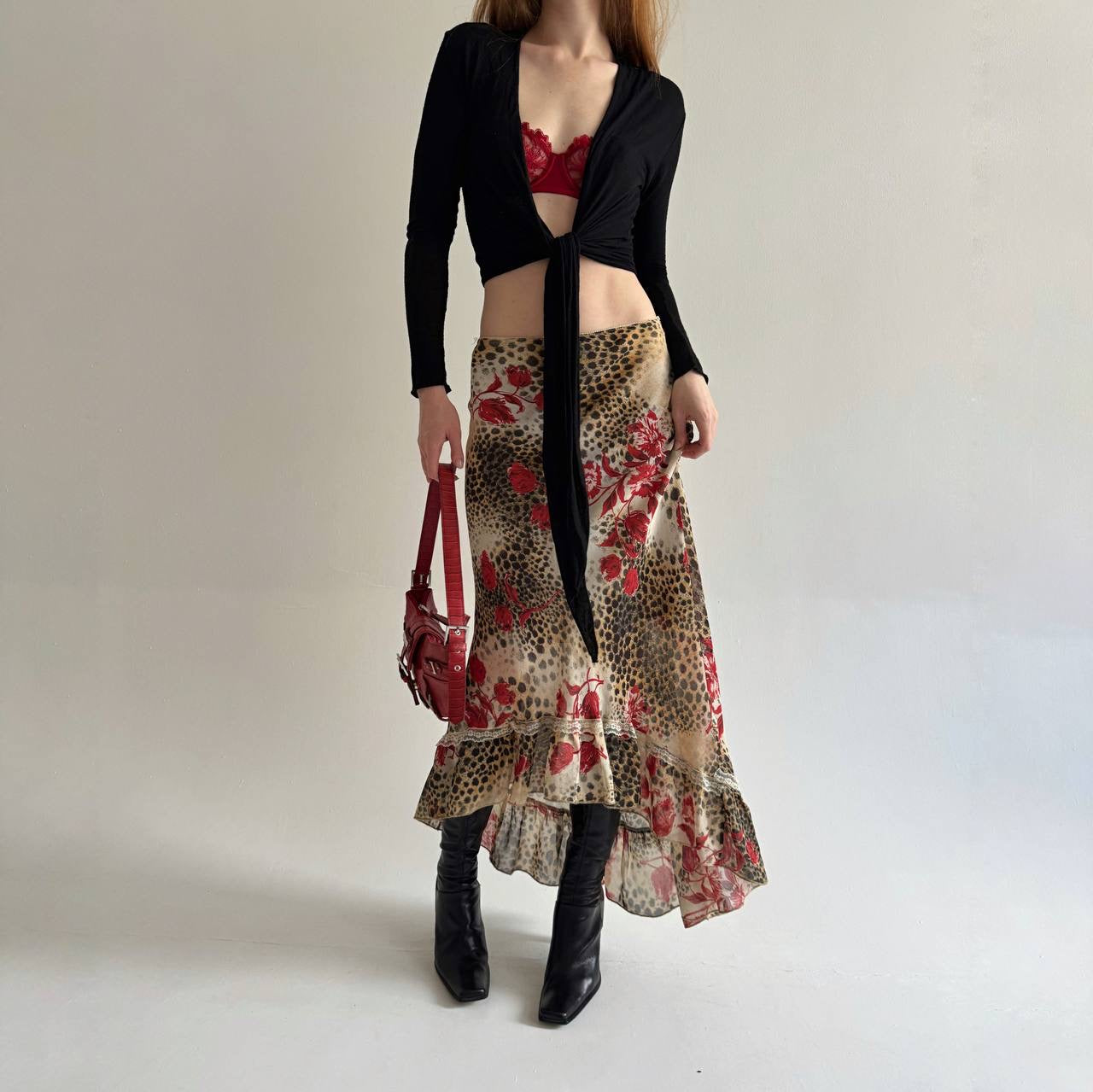 Vintage viscose leopard print asymmetrical skirt