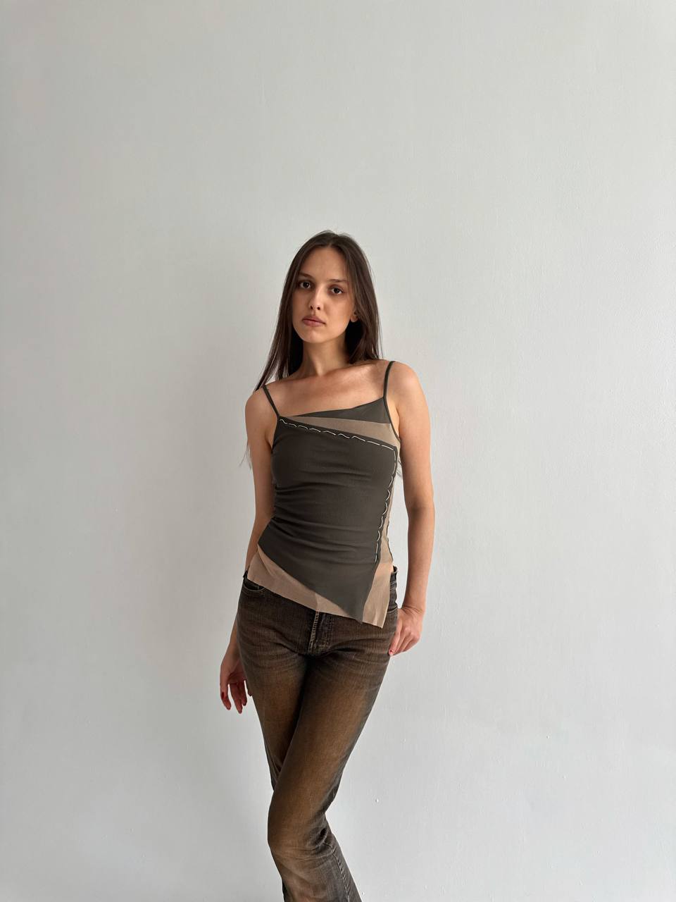 Vintage asymmetrical mesh top