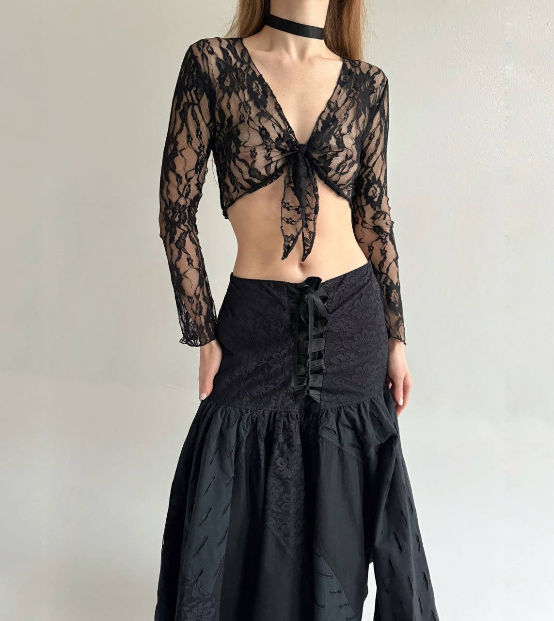 Vintage cotton made in France gothic maxi skirt