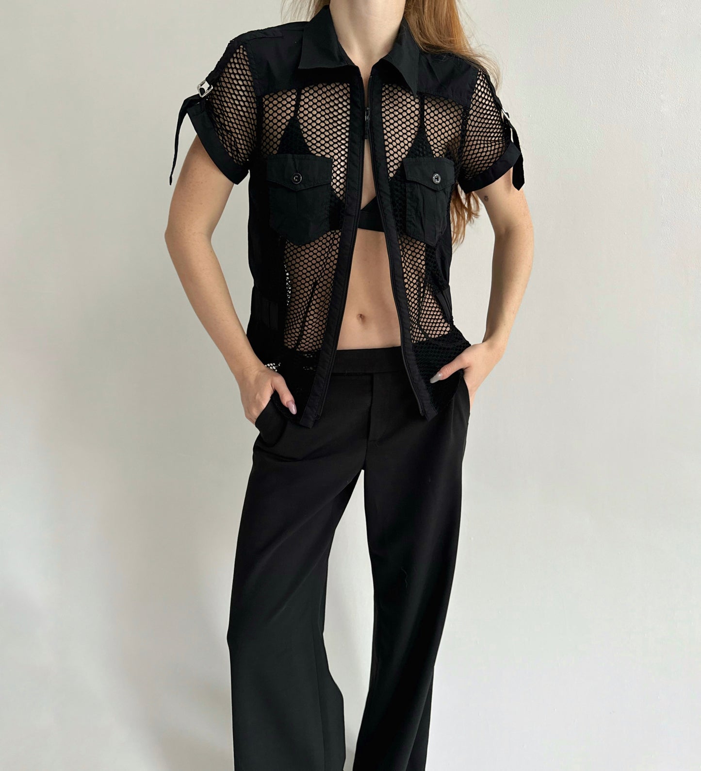 Vintage 73% cotton fishnet blouse