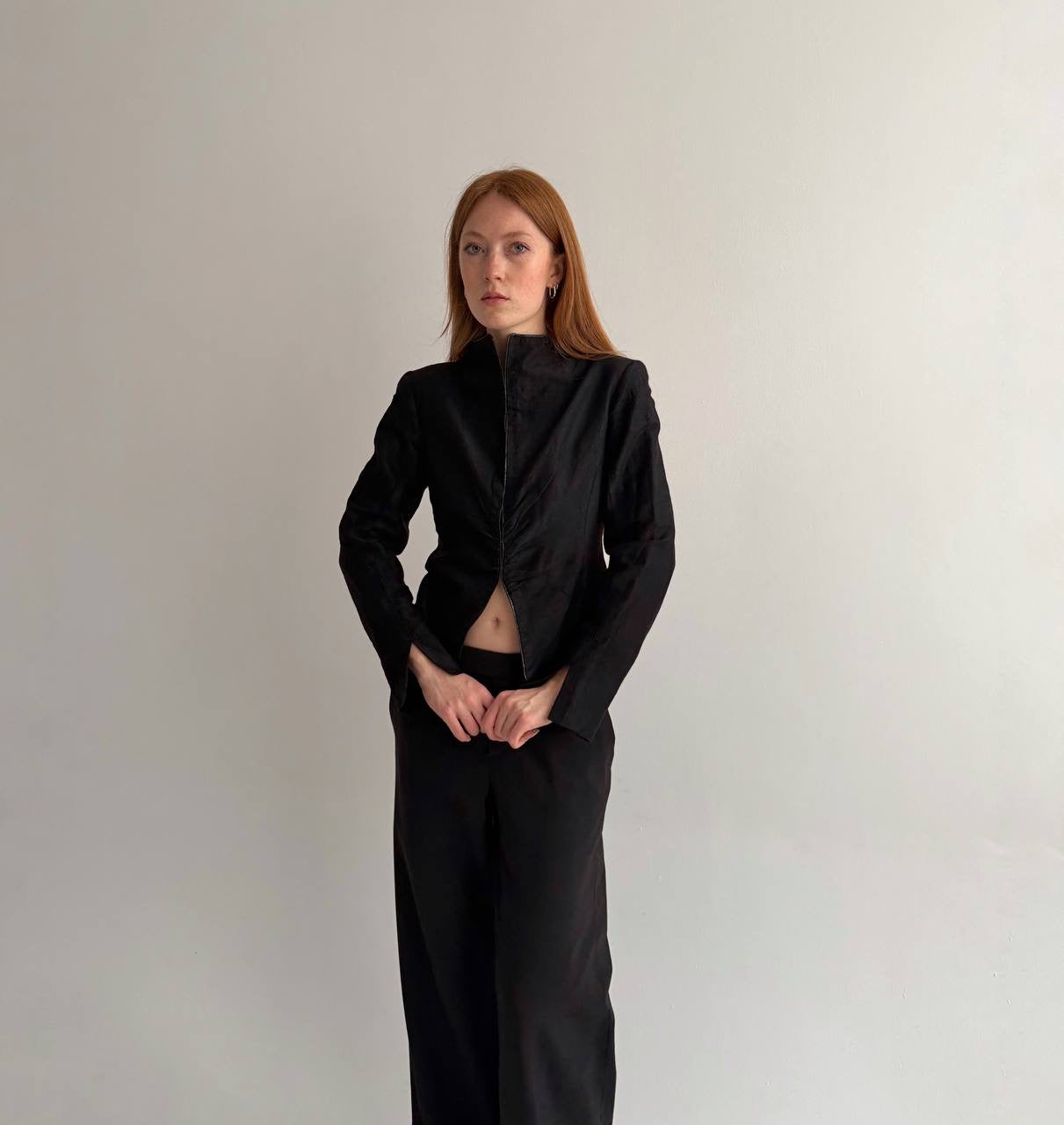 Vintage black blazer with gathered chest detail