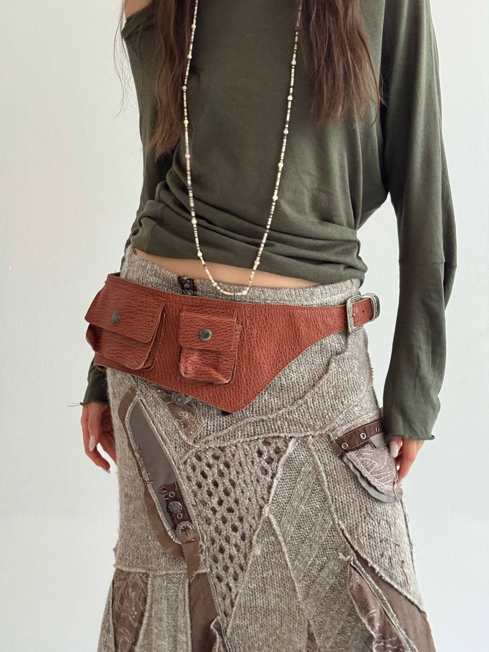 Vintage genuine leather pocket belt