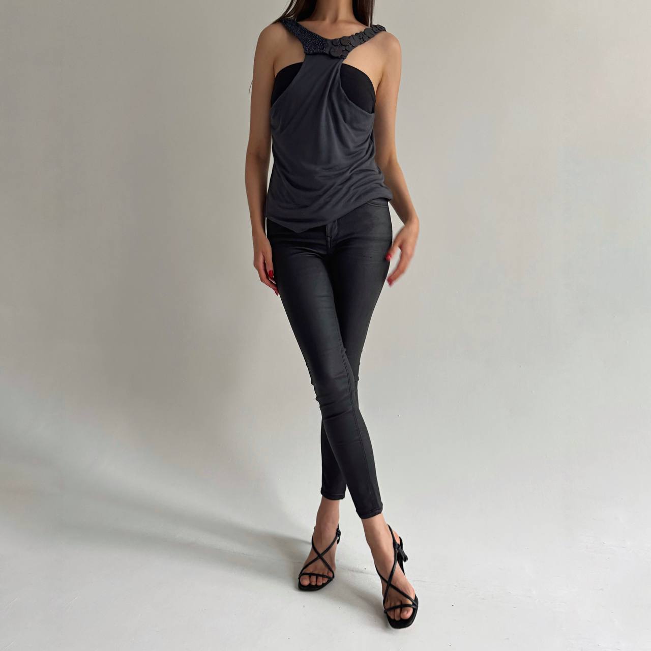 Wax skinny jeans in black