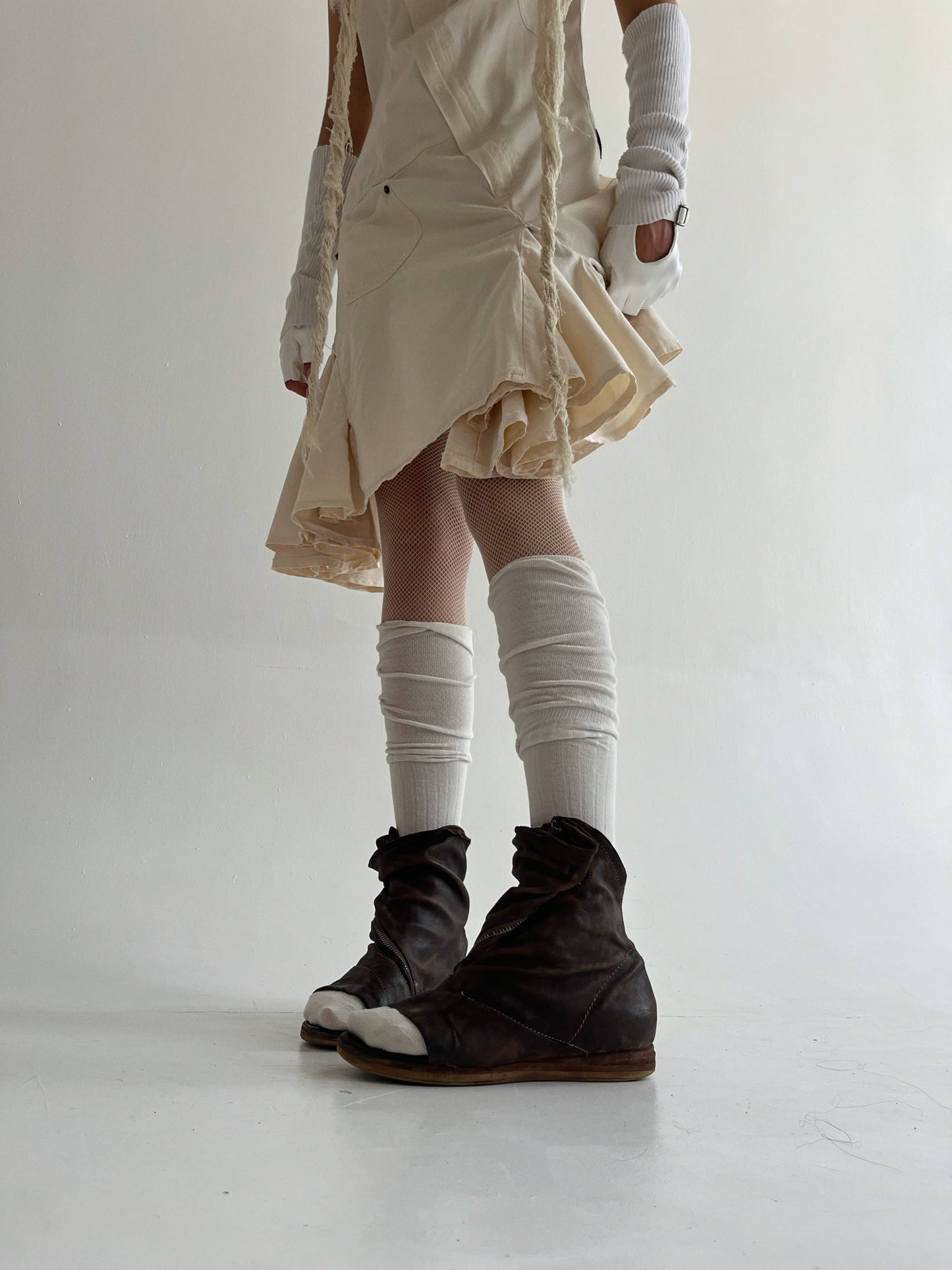 Genuine leather avant garde open toe boots