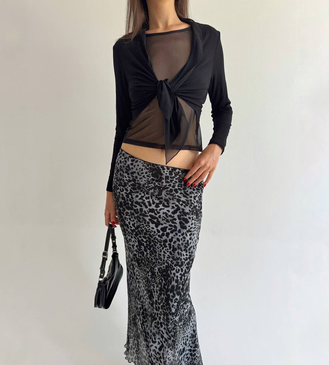 Vintage leopard print blue skirt