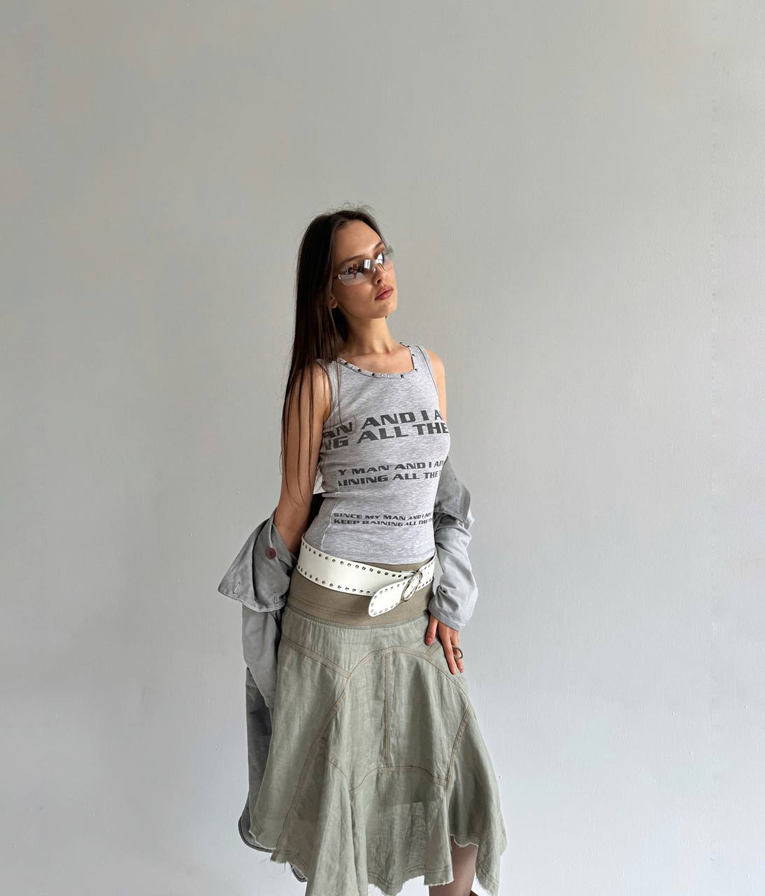Vintage studded font print top