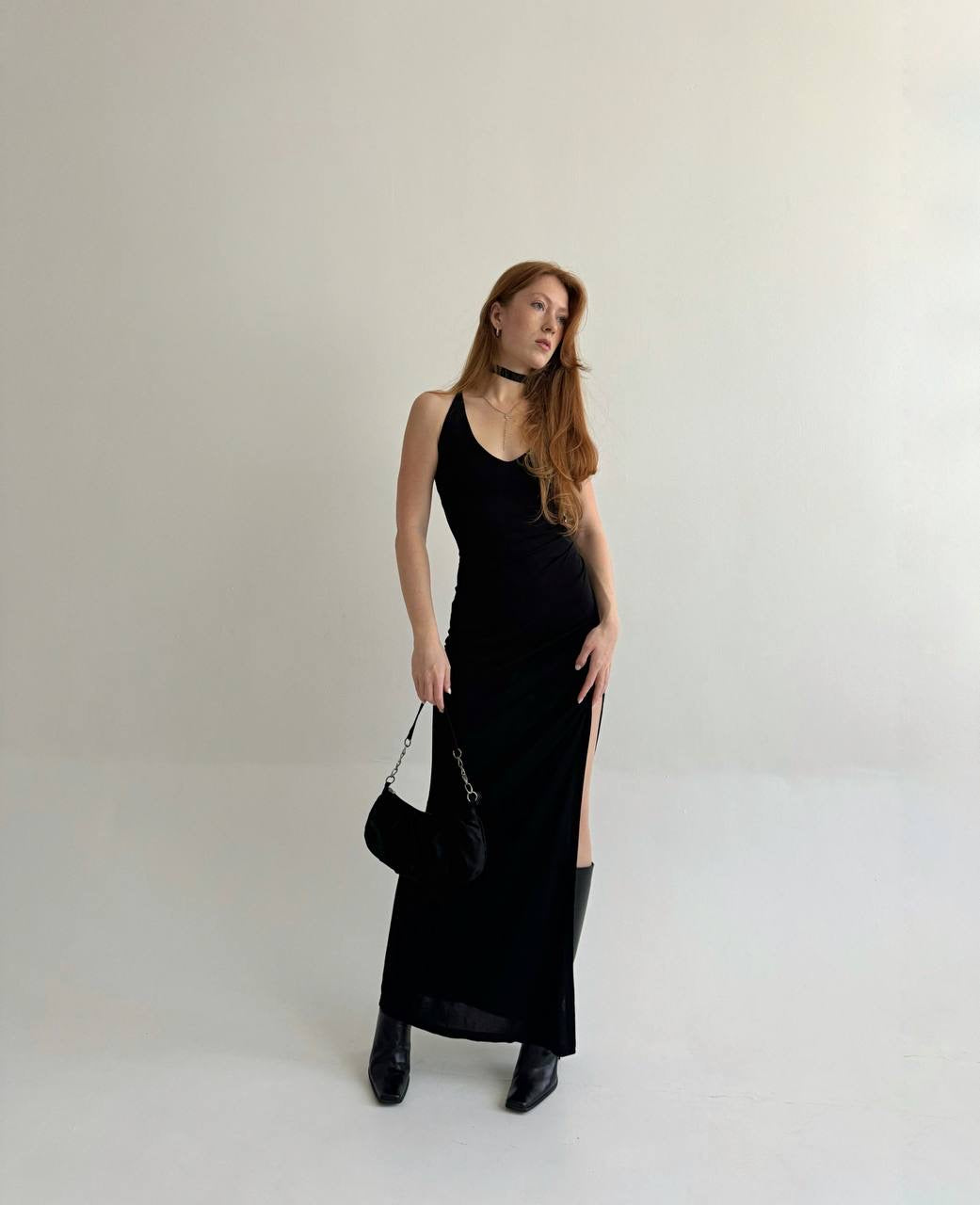 Vintage black fitted maxi dress