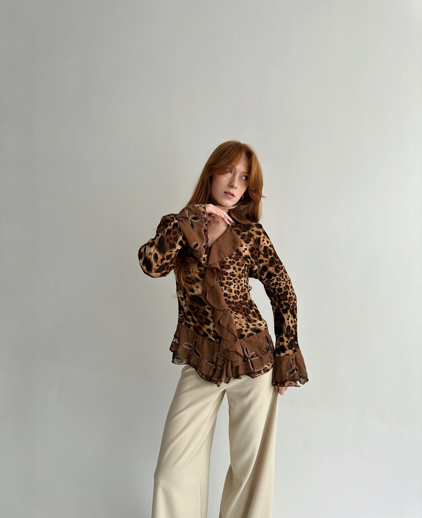 Vintage leopard pleated blouse