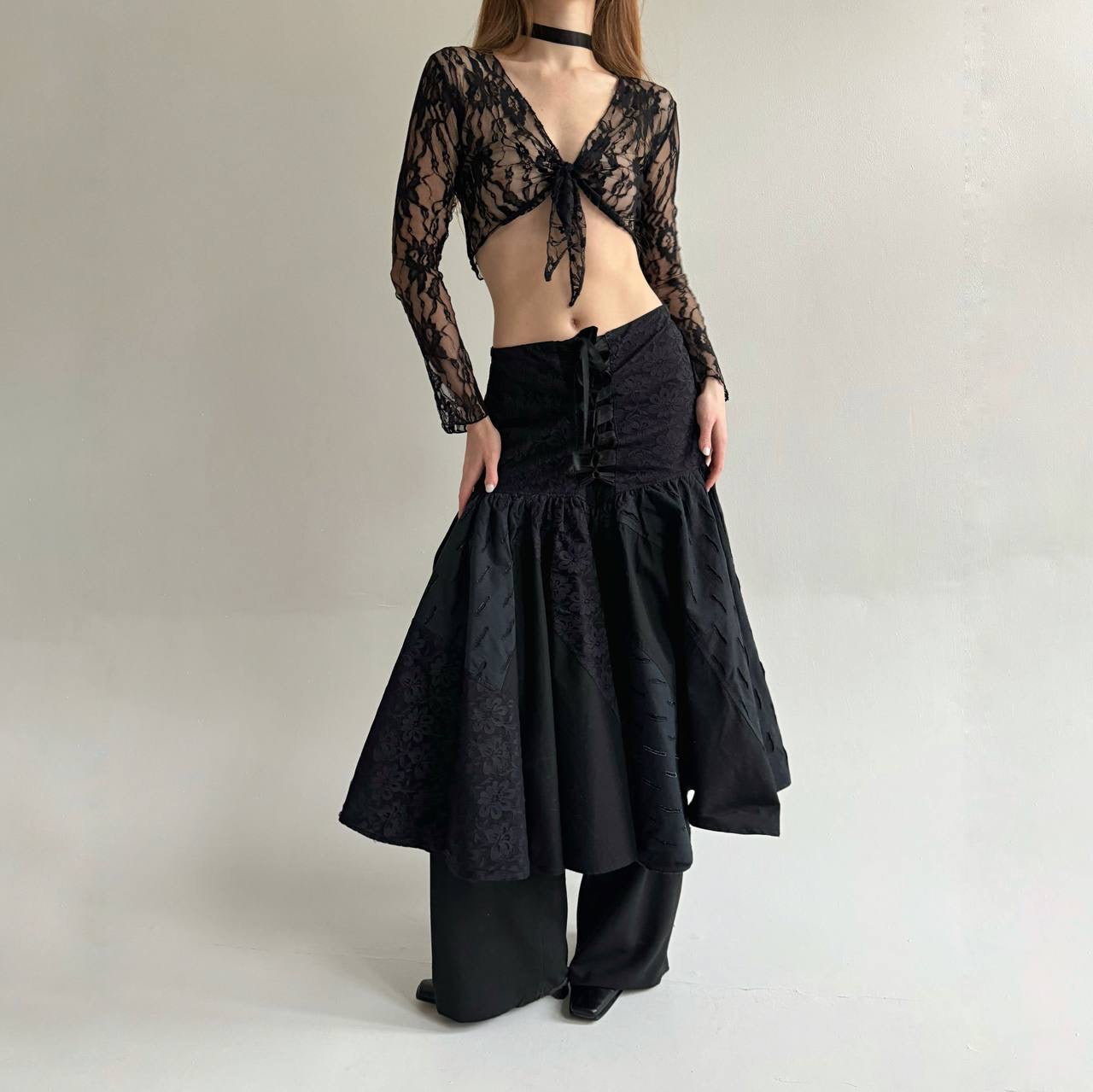 Vintage cotton made in France gothic maxi skirt