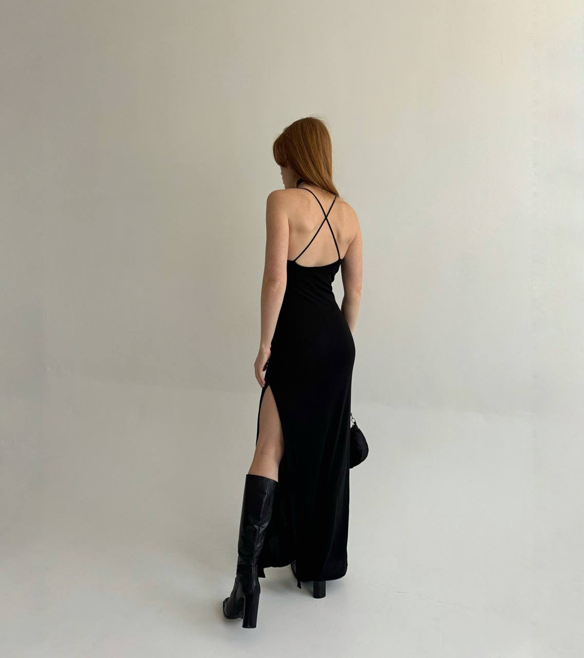 Vintage black fitted maxi dress
