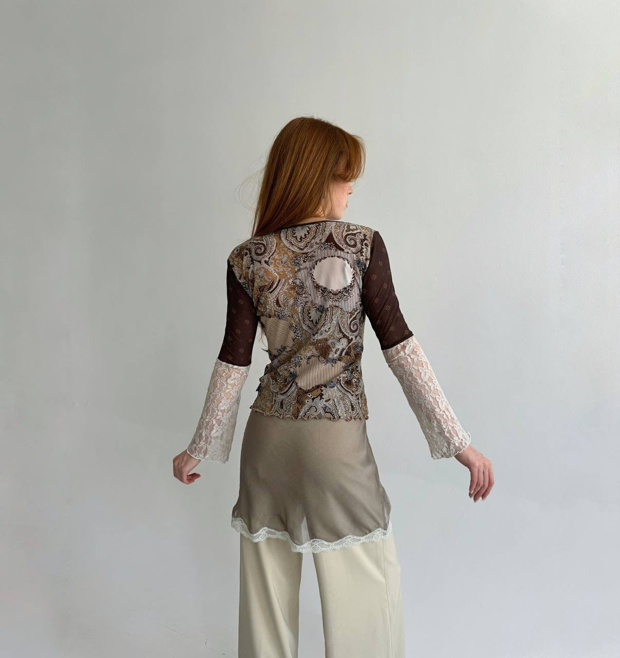 Vintage Y2K printed top with chest bow