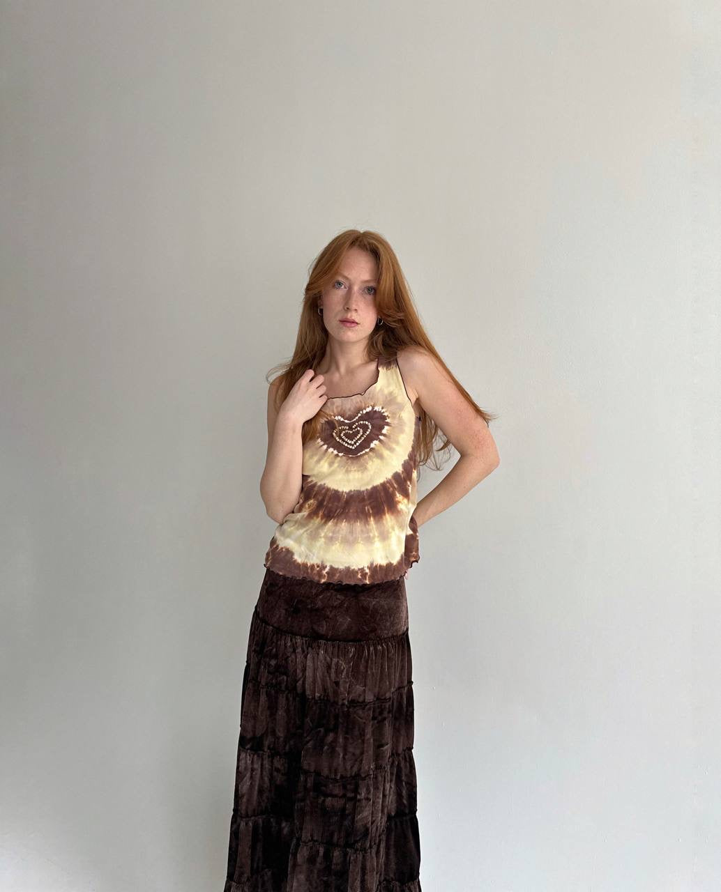 Vintage cotton tie dye brown top