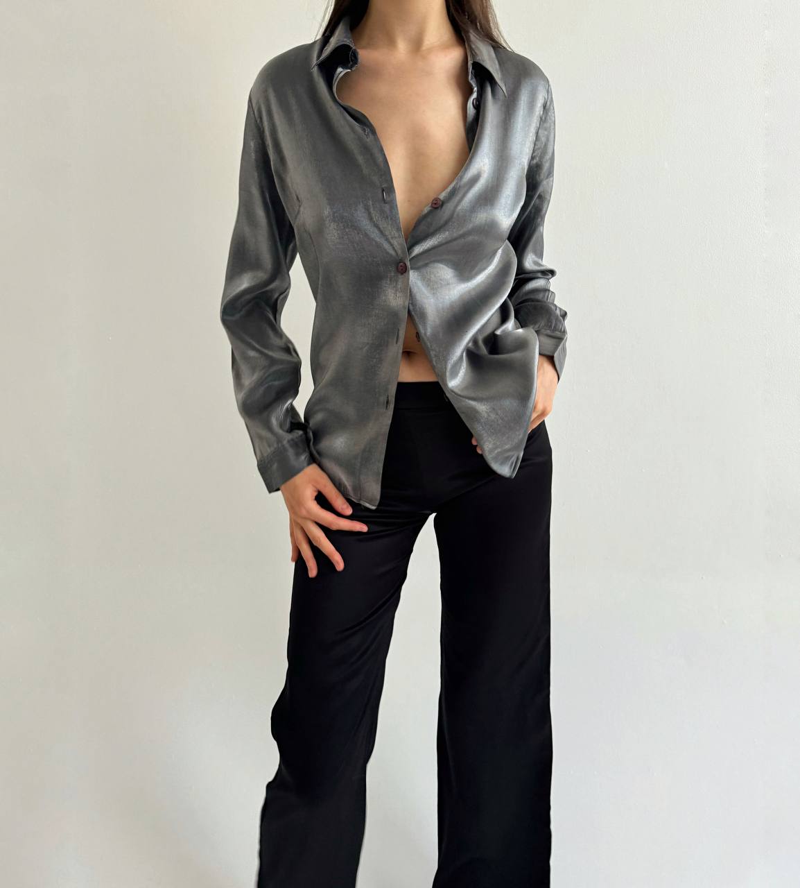 Vintage viscose chrome liquid blouse