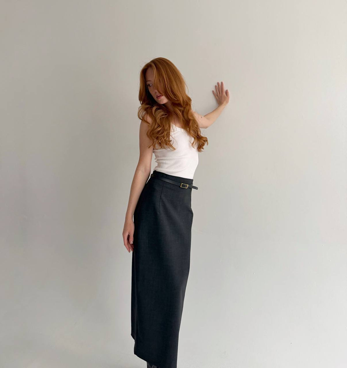 Vintage grey wool blend office siren maxi skirt