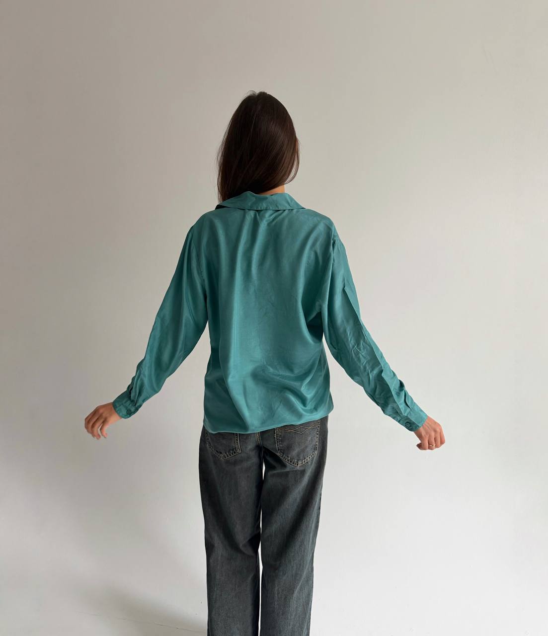 Vintage turquoise pure silk blouse