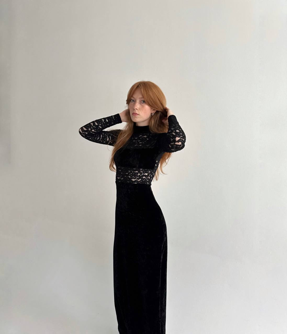 Vintage black velvet maxi dress