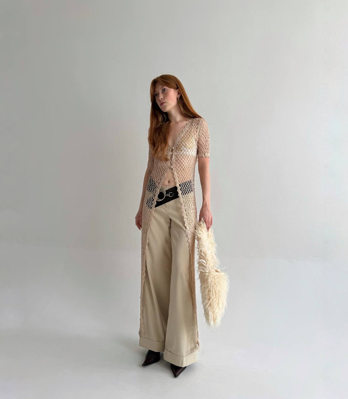 Vintage viscose long beaded cardigan